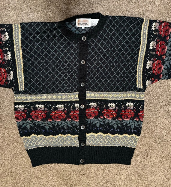 80s The Import Workshop Rose Pattern Pullover Swe… - image 1