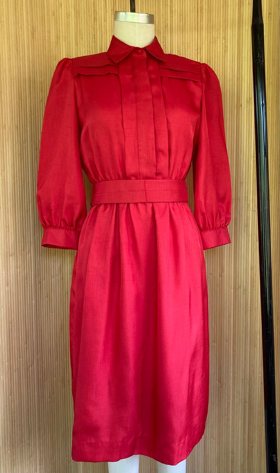 1970s/1980s Red Belted Leslie Fay Shirt Dress