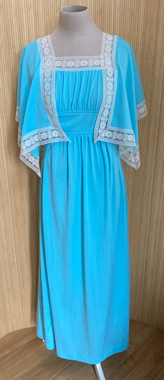 1970s Sky Blue Butterfly Sleeve Dress