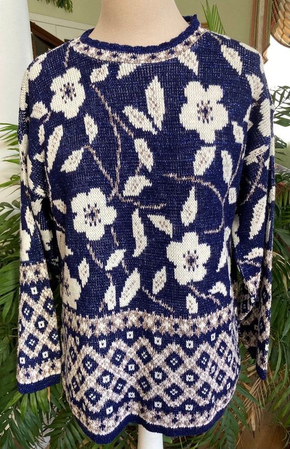 70s/80s Holiday Time Metallic Floral Sweater