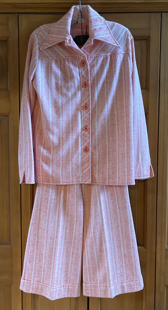 1970s Coral Striped Pantsuit