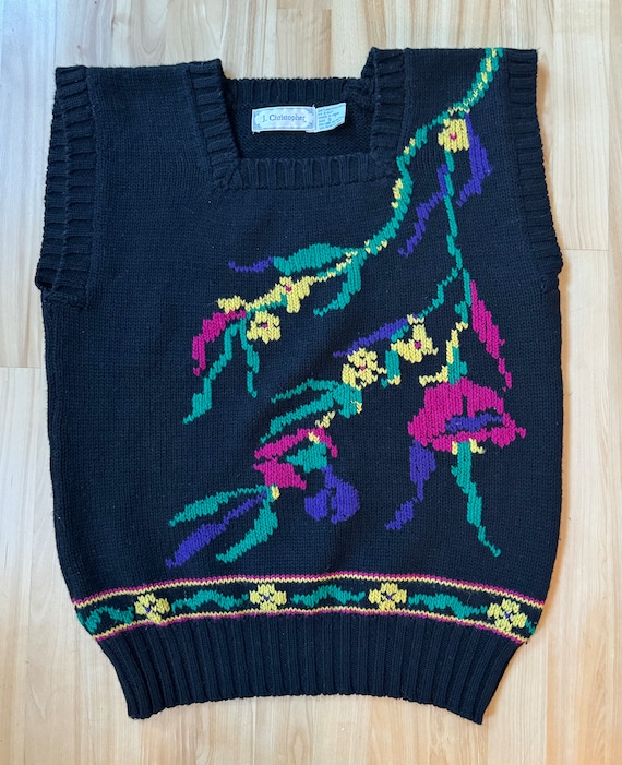 80s J. Christopher oversized Floral Knit Vest - image 1