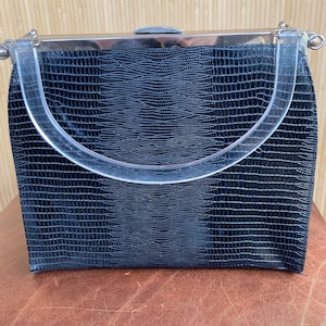 1960s Faux Alligator Handbag with Lucite Handle
