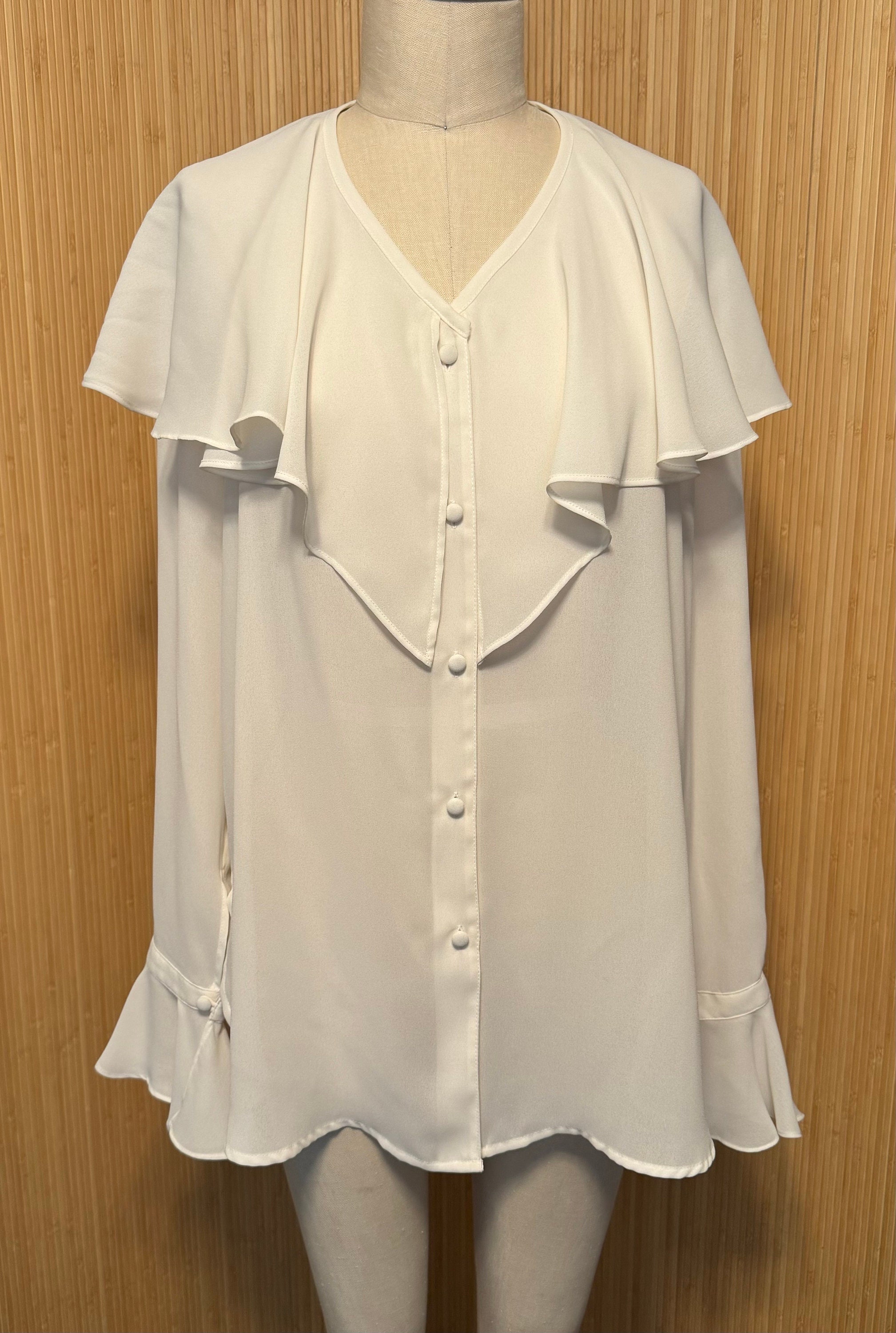 Vintage Romantic Ruffle Cape Collar Chaus Blouse