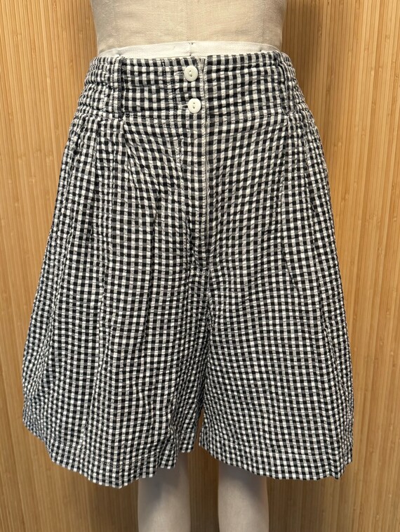 80s Black And White Checked Seersucker Pleated Ber