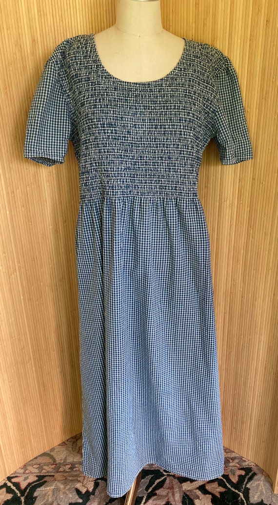 Bobbie Brooks Smocked Checked Denim Dress