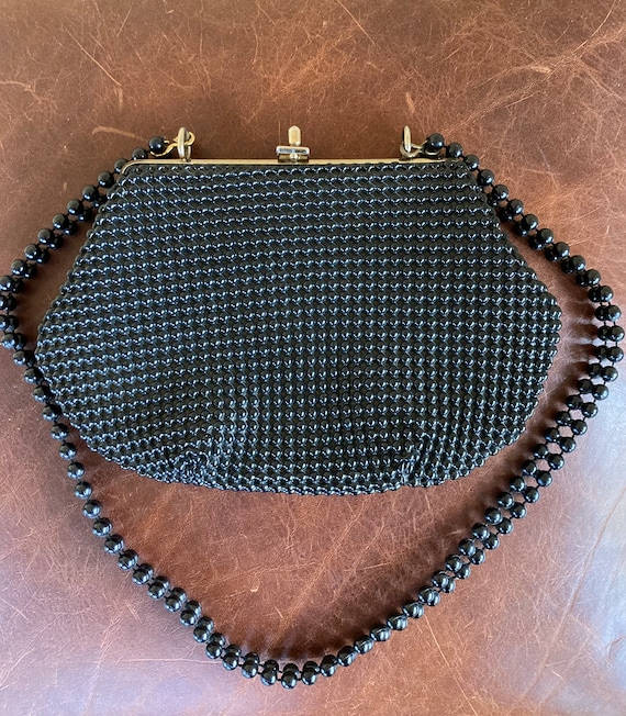 Vintage Black Plastic Beaded Purse - image 1