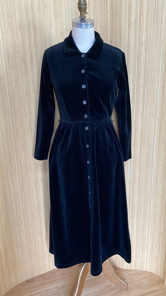 1980s Lizsport Black Velour Dress