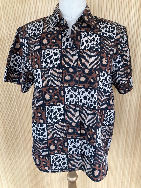 1980s Cricket Lane Collection Animal Print Camp Sh