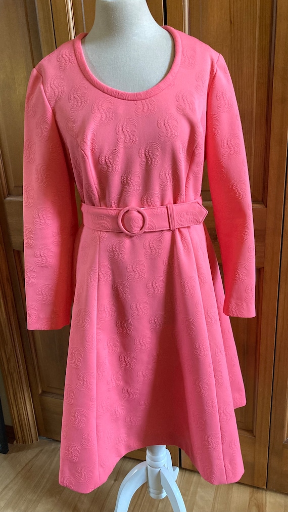 1960s Gorgeous Coral Belted Dress