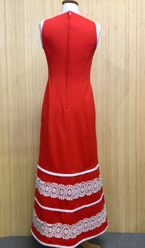 1970s Lace Trimmed Red Maxidress - image 4