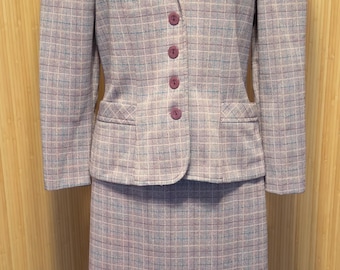 70s Marty Gutmacher Plum & Teal Plaid Skirt Suit