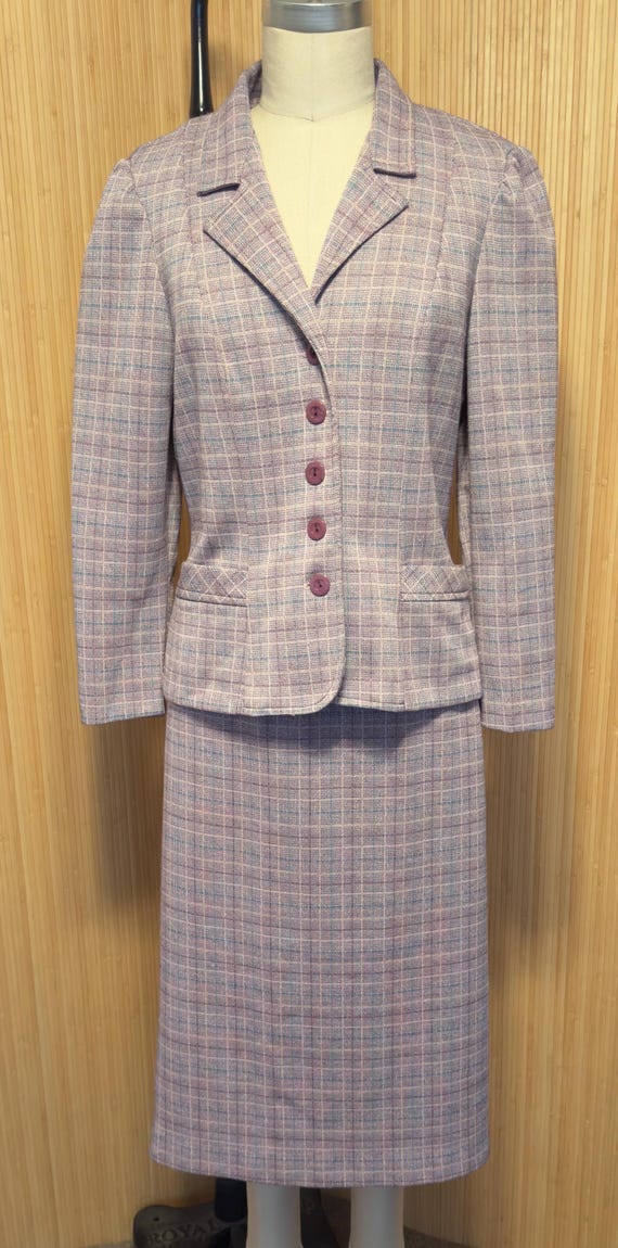 70s Marty Gutmacher Plum & Teal Plaid Skirt Suit