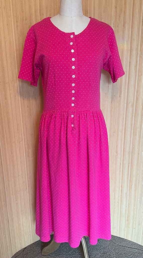 80s JG Hook Pink Polka Dot Cotton Jersey Dress