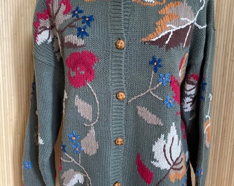Ninon de Lenclos 1980s Autumn Leaves Embroidered Cardigan