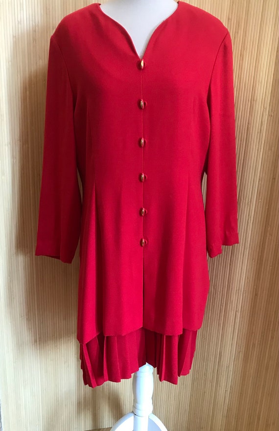 1980s Casual Corner Red Faux 2 Piece Dress