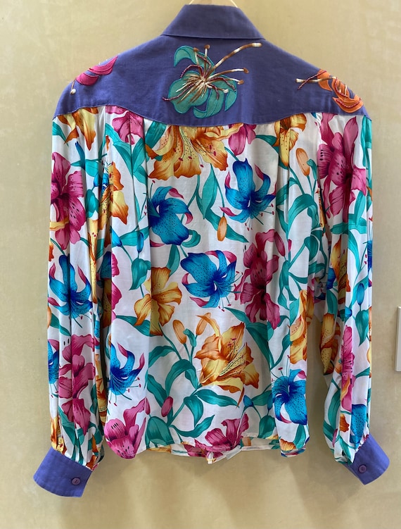 1980s Appliquéd & Beaded Blouse - image 2