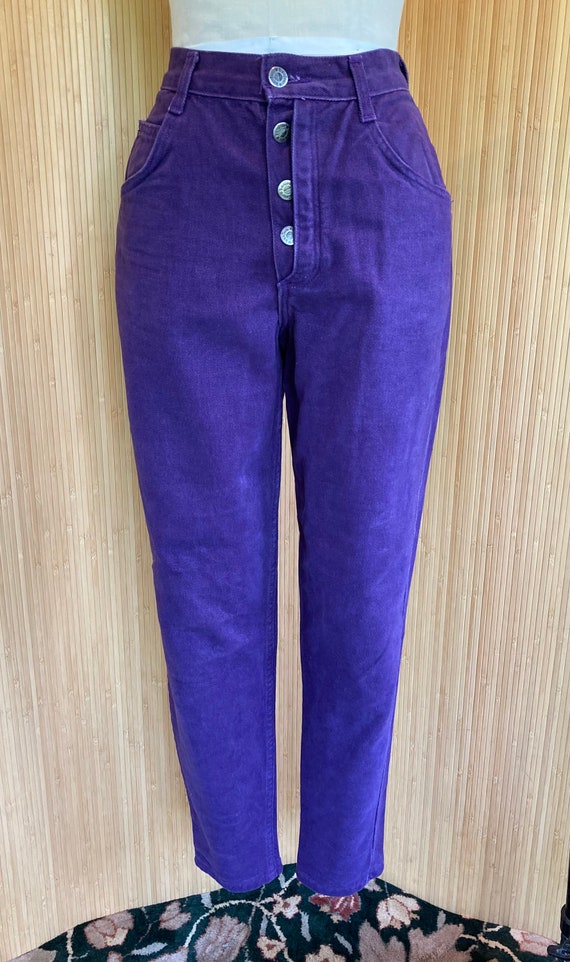 1980s/1990s Bonjour Purple Button Fly Tapered Leg… - image 1