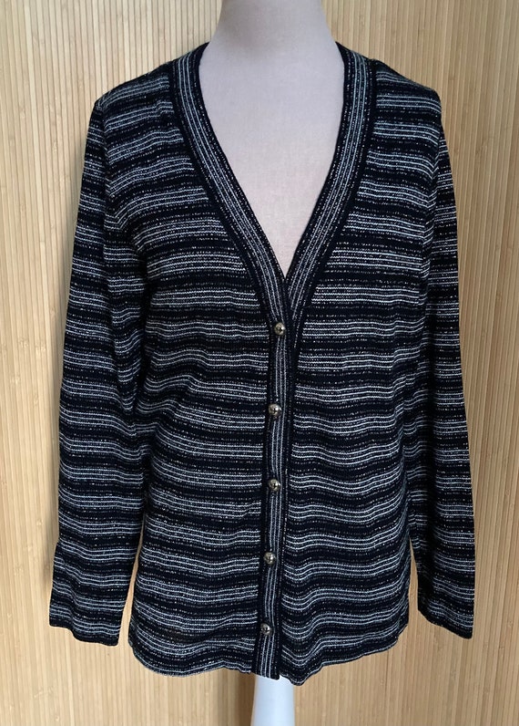 1970s Caron Metallic Black & Silver Cardigan