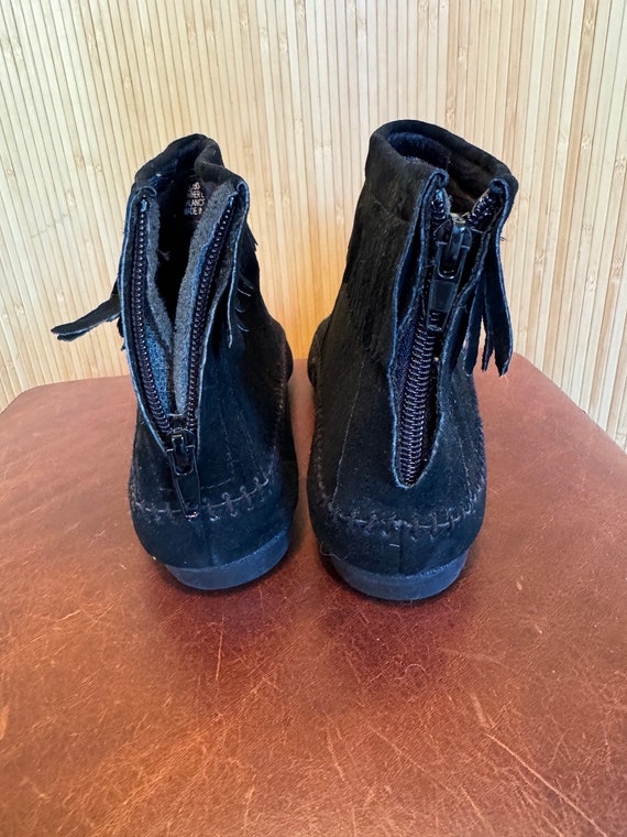 1980s Hunters Run Fringed Low Heeled Black Suede … - image 3