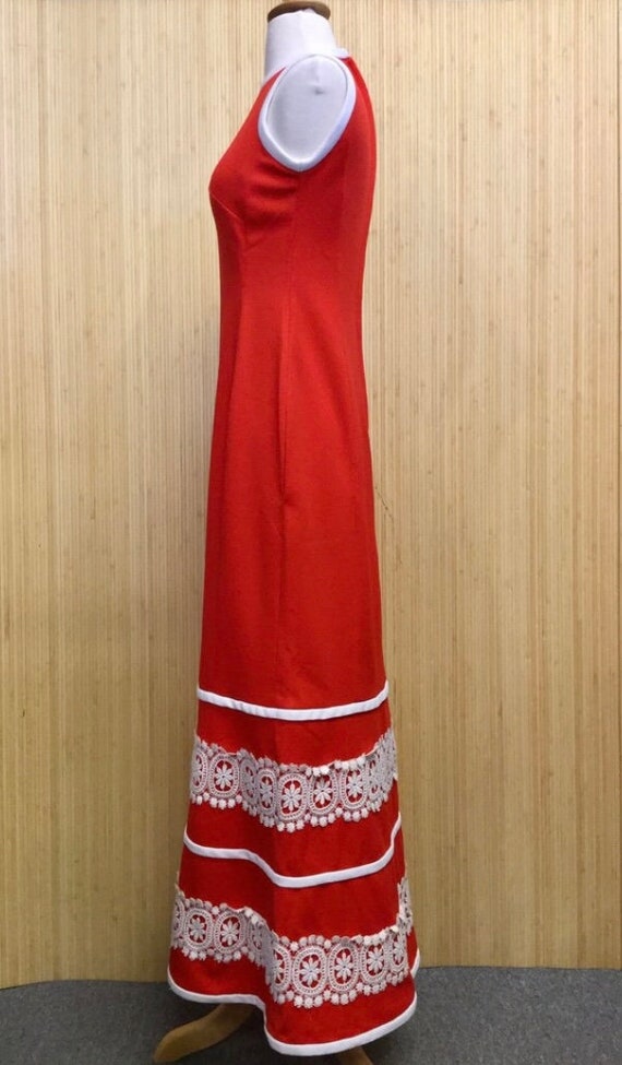 1970s Lace Trimmed Red Maxidress - image 3