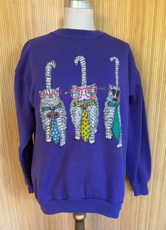 1990s Carol Montgomery Purple  Cat Sweatshirt