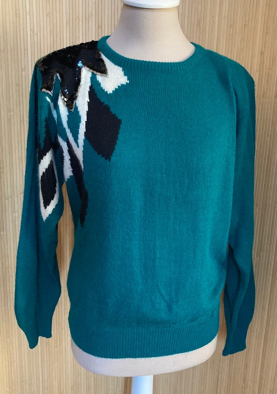 1980s Willow Bay Asymmetric Abstract Sweater