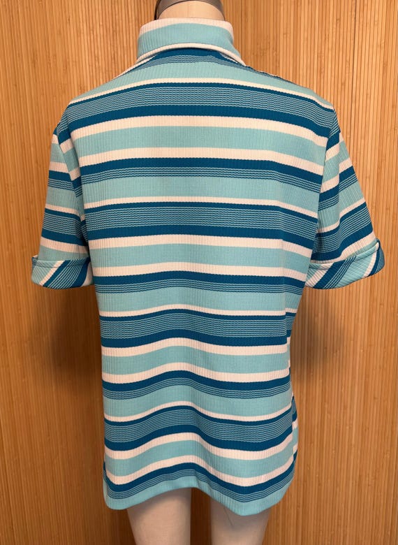 70s Striped Polyester Knit Button Front Short Sle… - image 6