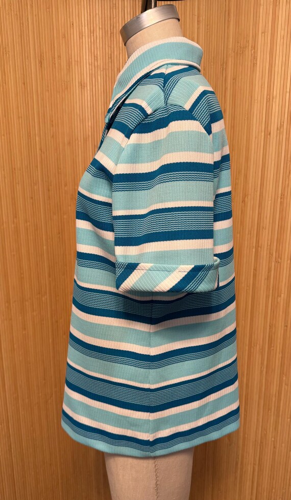 70s Striped Polyester Knit Button Front Short Sle… - image 4