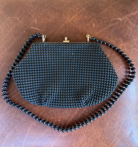 Vintage Black Plastic Beaded Purse - image 2