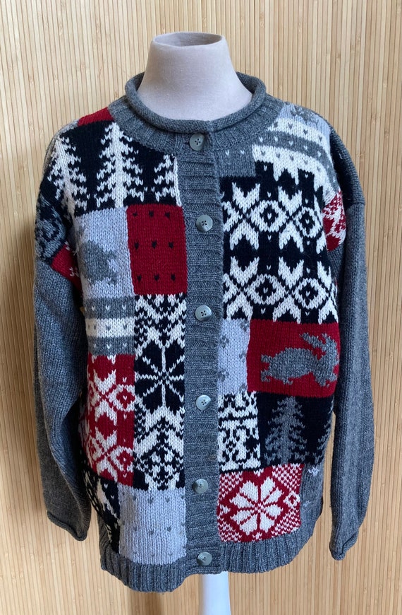 1980s Eddie Bauer Snowflake & Bunny Cardigan