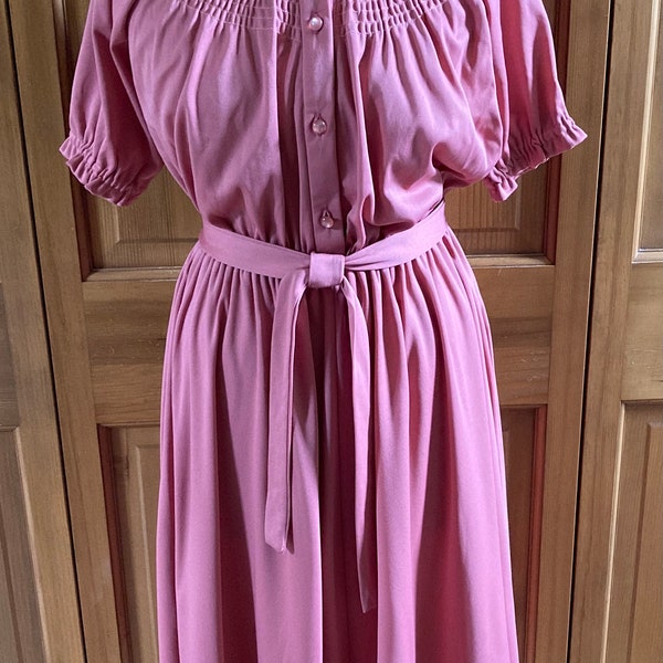 1970s Unique Smocked Bodice Dress