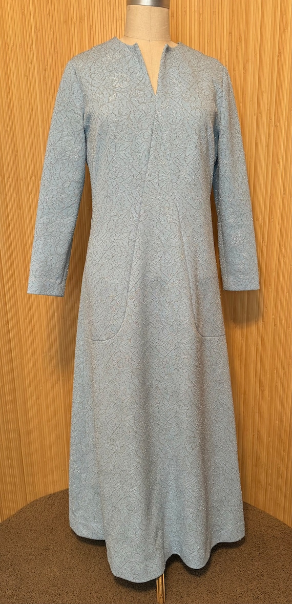 1970s Silver and Pale Blue Maxidress