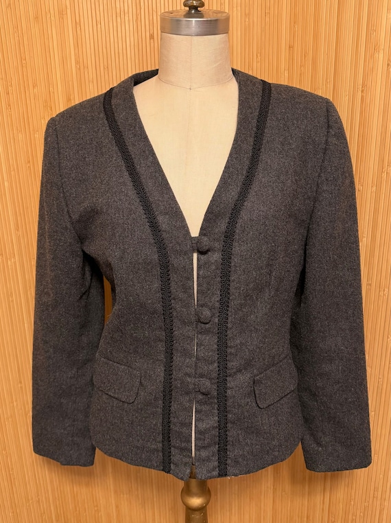 Vintage Russ Braid-Trimmed Gray Jacket