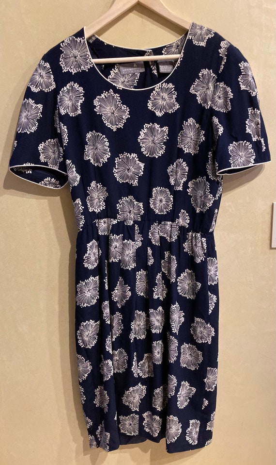 1980s Liz Claiborne Navy Print Dress