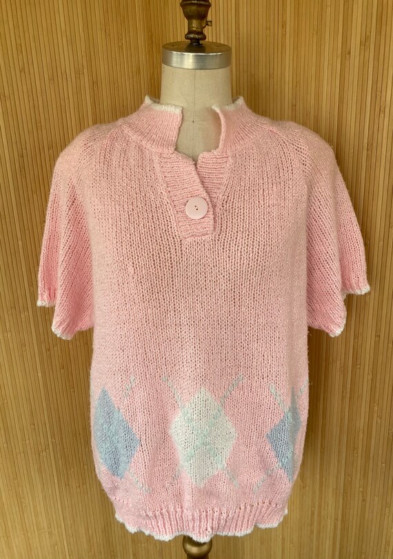 1980s Lauren Brooke Pink Argyle Sweater
