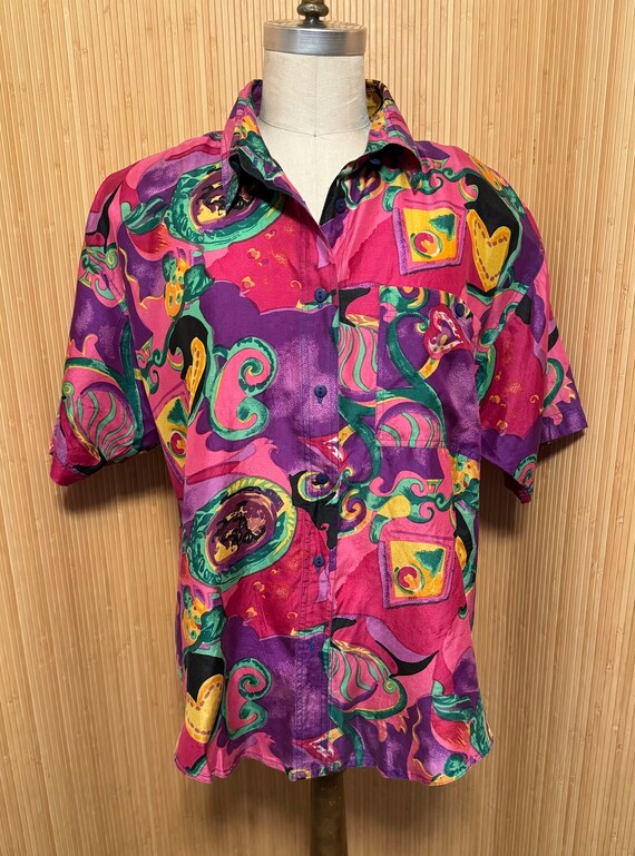 1980s Floral Short Sleeve Blouse