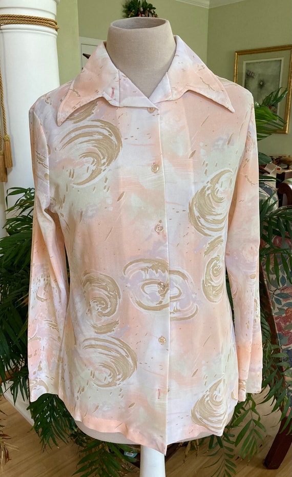 1970s Queen Casuals Pastel Abstract Blouse