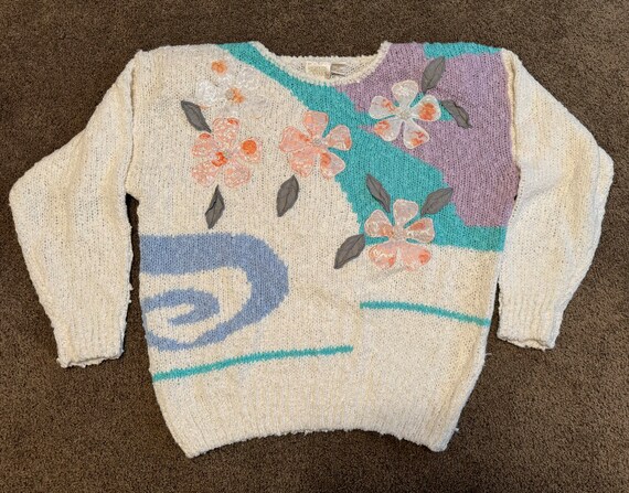 1980s Needles & Yarn Nubby Appliquéd Sweater