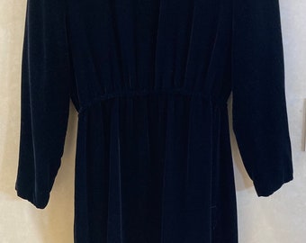 1980s Talbots Black Velvet Button Back Dress