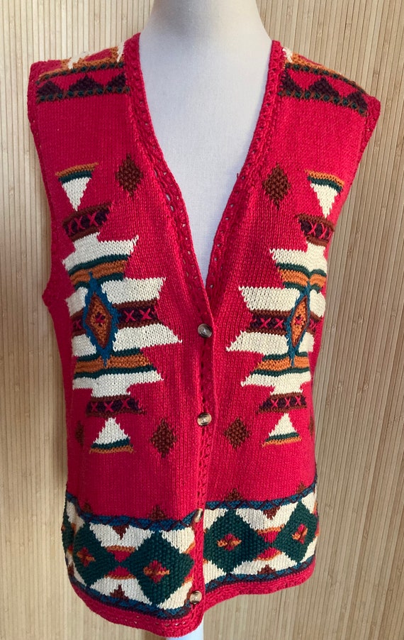 Knitting Needles Southwestern Patterned Sweater V… - image 1