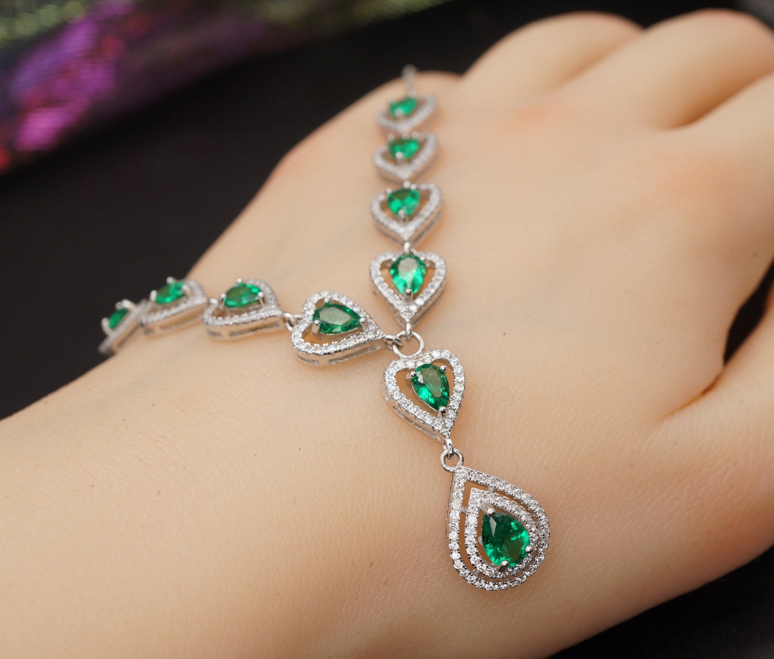Luxury Emerald Necklace Bridal Emerald Jewelry Wedding Teardrop Emerald