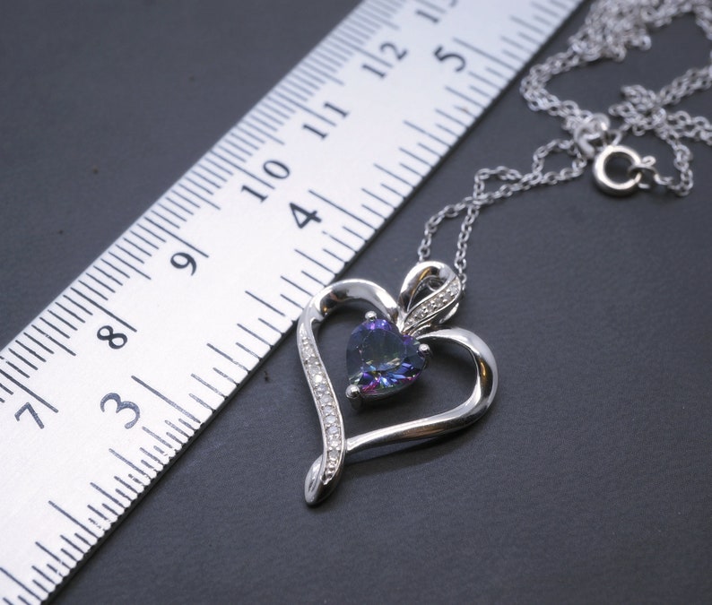 Rainbow Topaz Pendant 925 Silver Heart Necklace Dainty Heart Pendant Heart Mystic Topaz Necklace Sterling Silver Topaz Jewelry