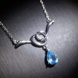 Teardrop Blue Topaz Necklace - Sterling Silver Natural Swiss Blue Topaz Pendant  High quality