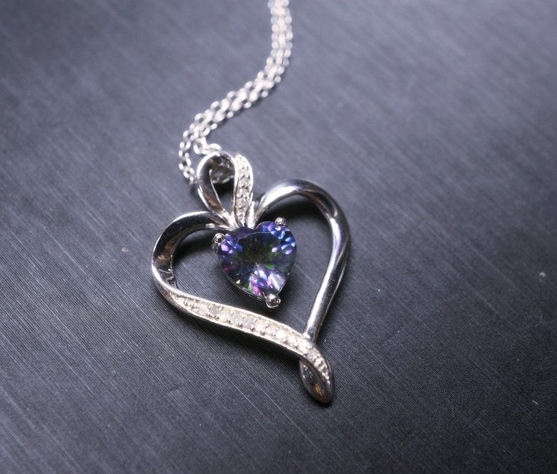 Rainbow Topaz Pendant 925 Silver Heart Necklace Dainty Heart Pendant Heart Mystic Topaz Necklace Sterling Silver Topaz Jewelry