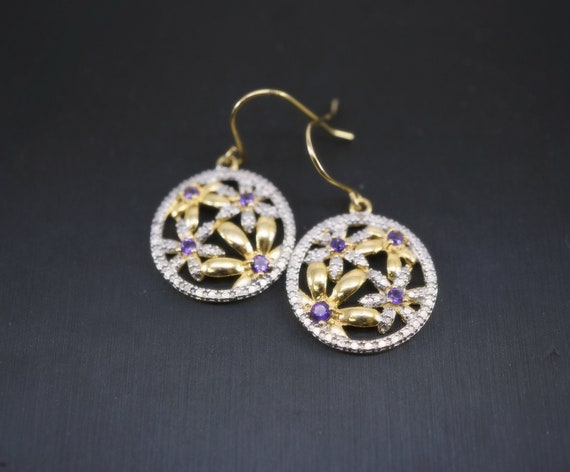 Natural Amethyst Gold Plated 925 Sterling Silver Flower Pendant w//18/" Necklace