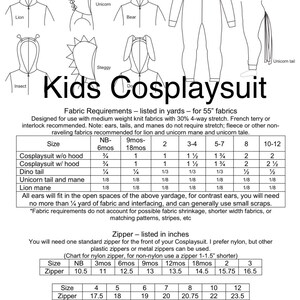Kids Cosplaysuit PDF Sewing Pattern, bodysuit, pajamas, costume, hood, dinosaur, dog, cat, bunny, unicorn, lion, insect, bear, cosplay image 10