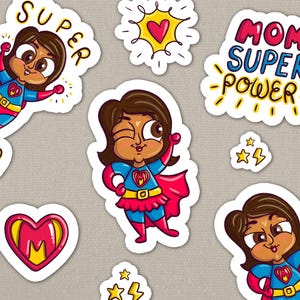 Super Mom, Super Mother's Day Printable Stickers. Woman Power Planner Sheet. Strong Mommy Decal ClipArt. SuperHero - Tylko plik cyfrowy