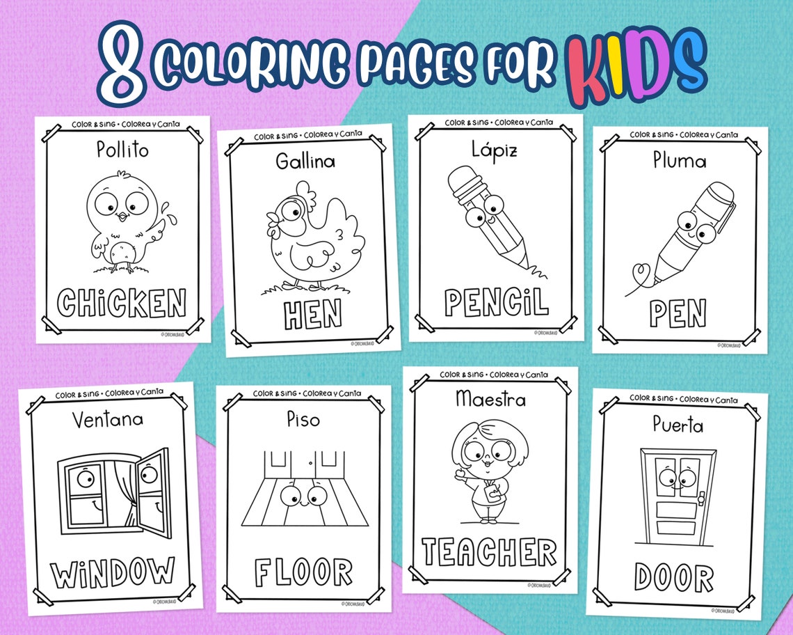 Coloring Page for Kids. Spanish English Printable Coloring | Etsy Canada