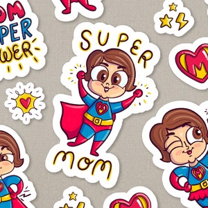 Sticker super maman, super stickers imprimables pour la fête des mères. Feuille de planification du pouvoir féminin. ClipArt de maman forte. Super-héros - Fichier numérique uniquement